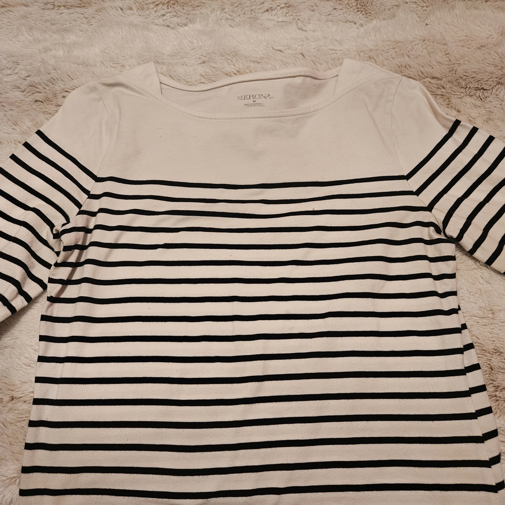 Merona Black and White Striped Top